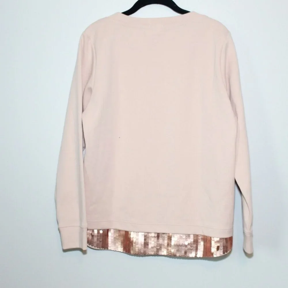 NWT J Crew Sequin Trim Sweatshirt Top Blush Pink E4182 Women's Size Large H12697 - Picture 8 of 12